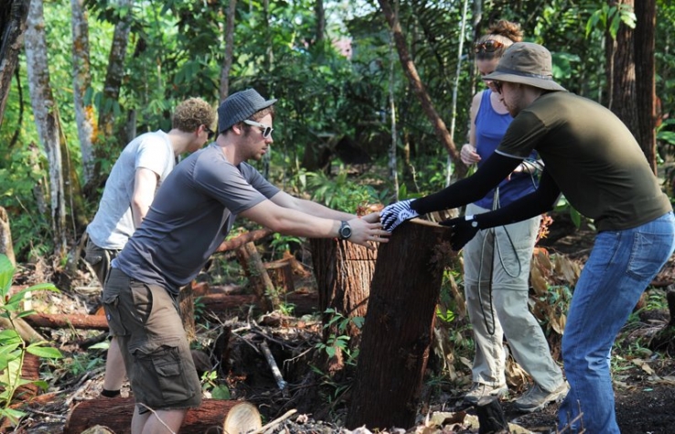 working to clear the fallen trees with Mark Kuroski, Perry Schumacher, Liza Heavener, Ben Dessen